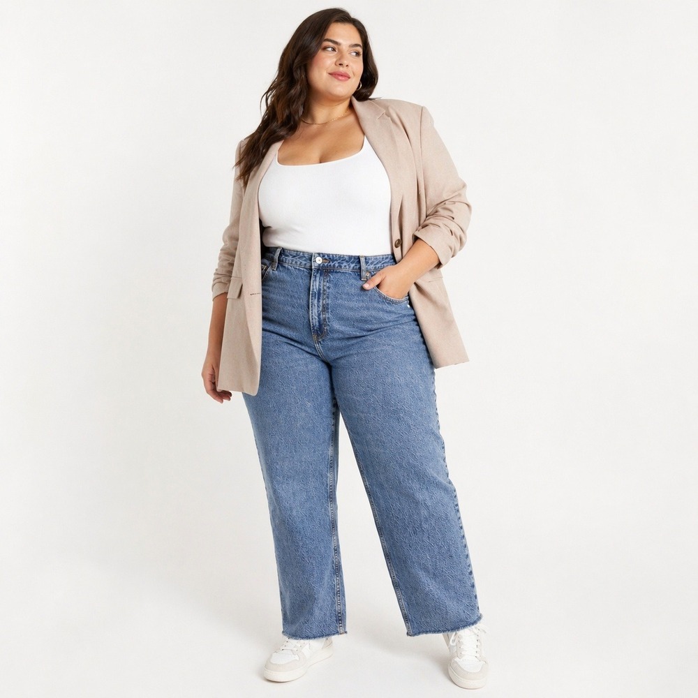 Abercrombie Curve Love Jeans Women 35 High Rise Loose Straight Raw Hem Denim
